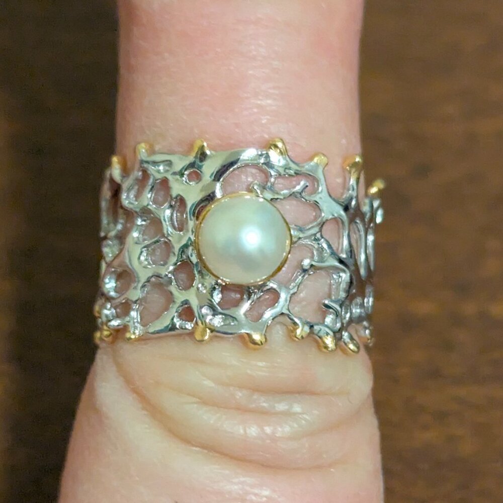 Ring Sterling Silver with Pearl Size 7.5